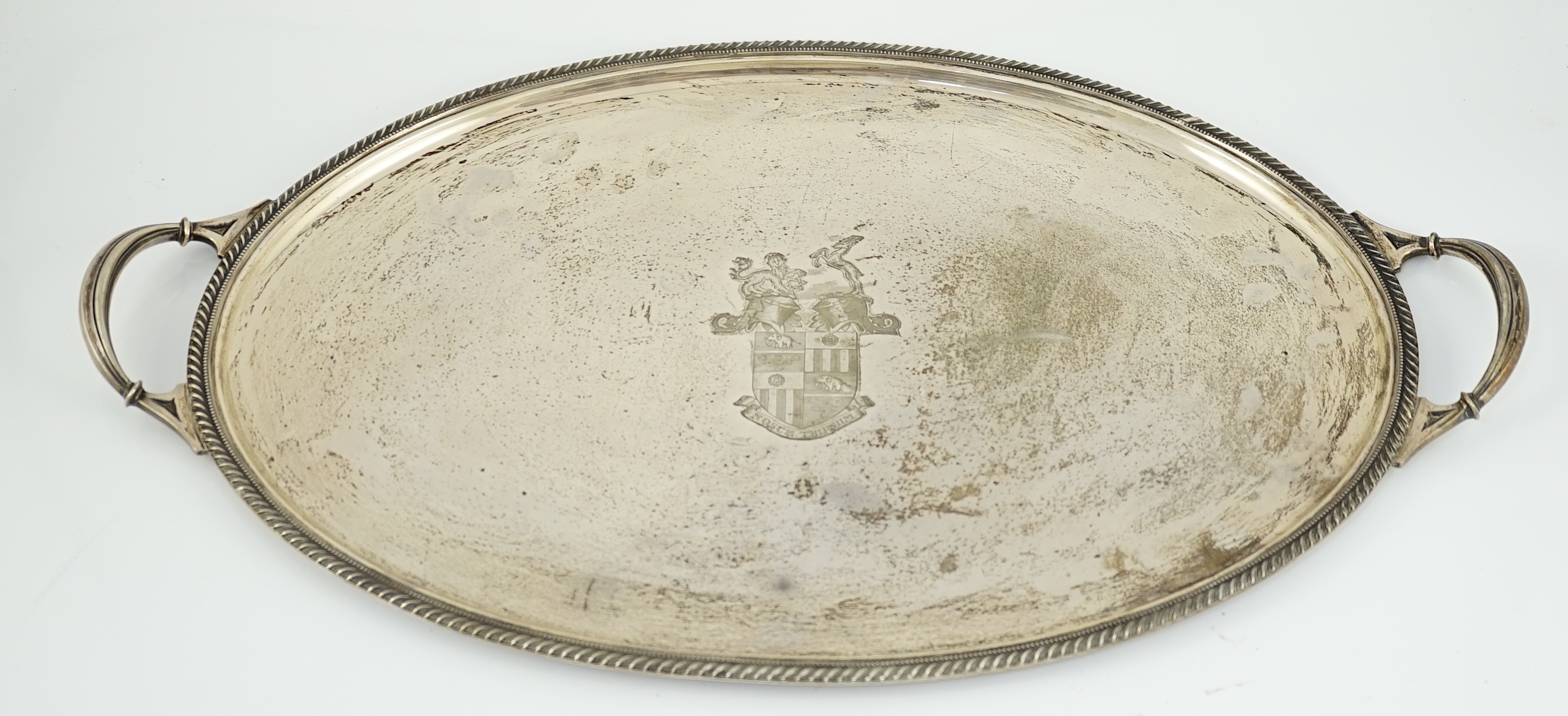 A George V silver oval two handled tea tray, by James Dixon & Sons